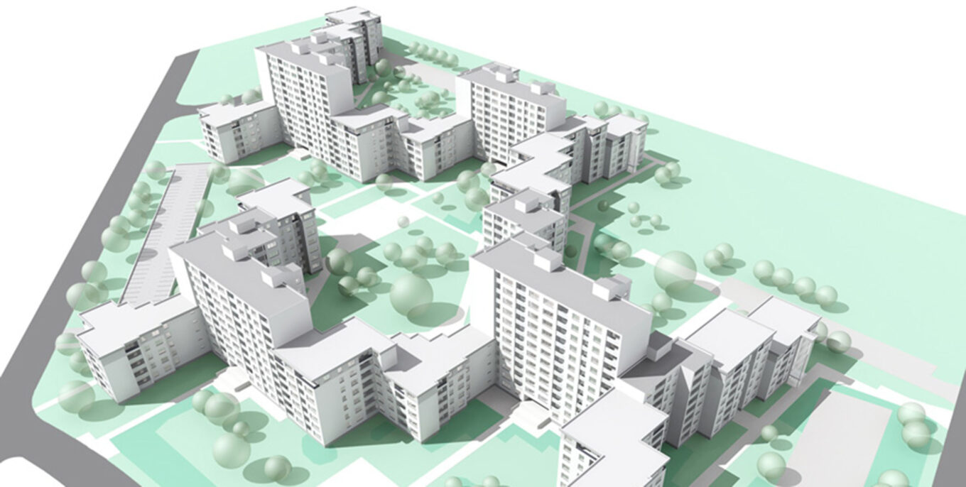 3D-Illustration der Wohnsiedlung Wohnpark Mariendorf