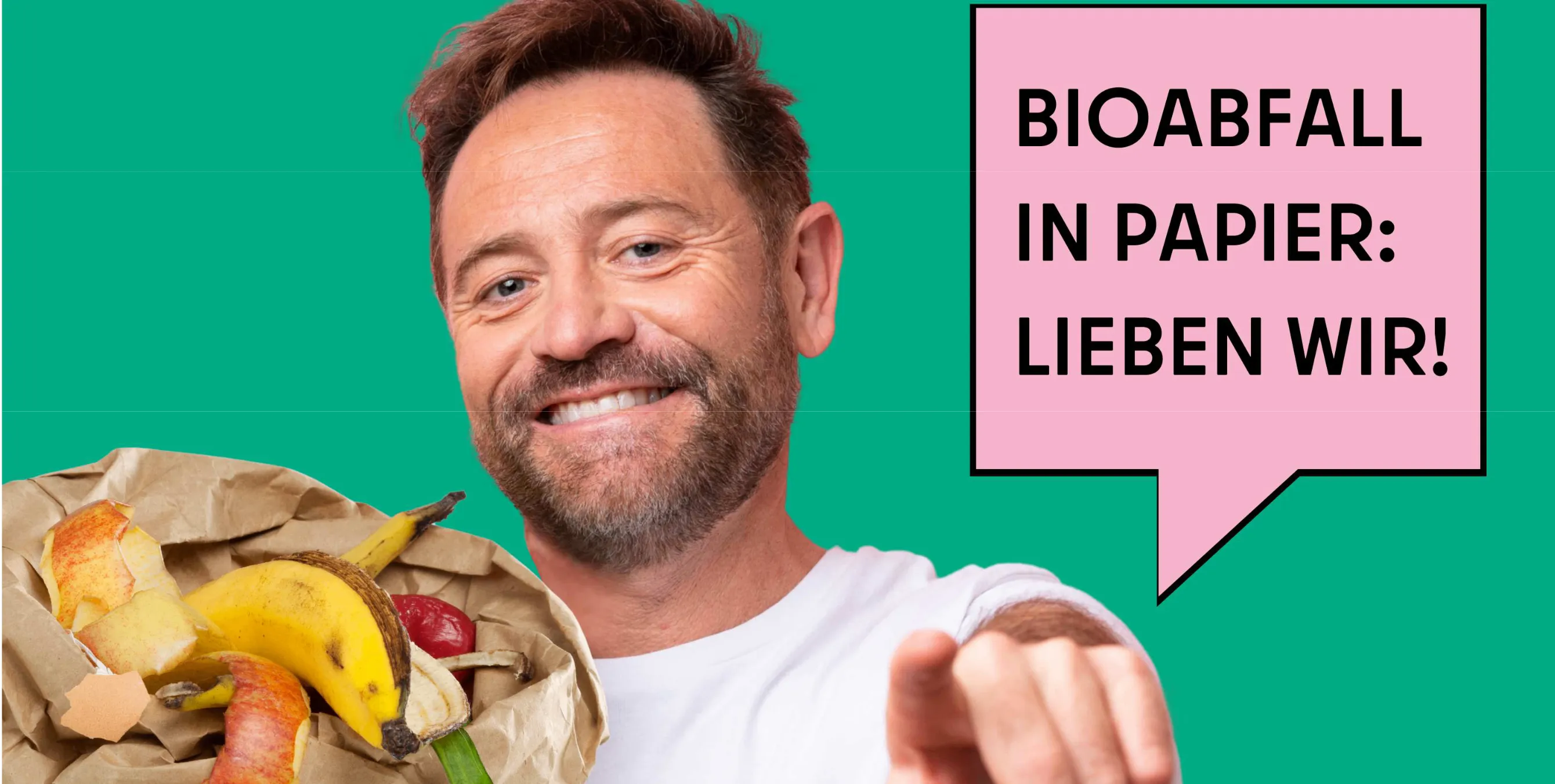 Bioabfall freut einen jungen Mann.
